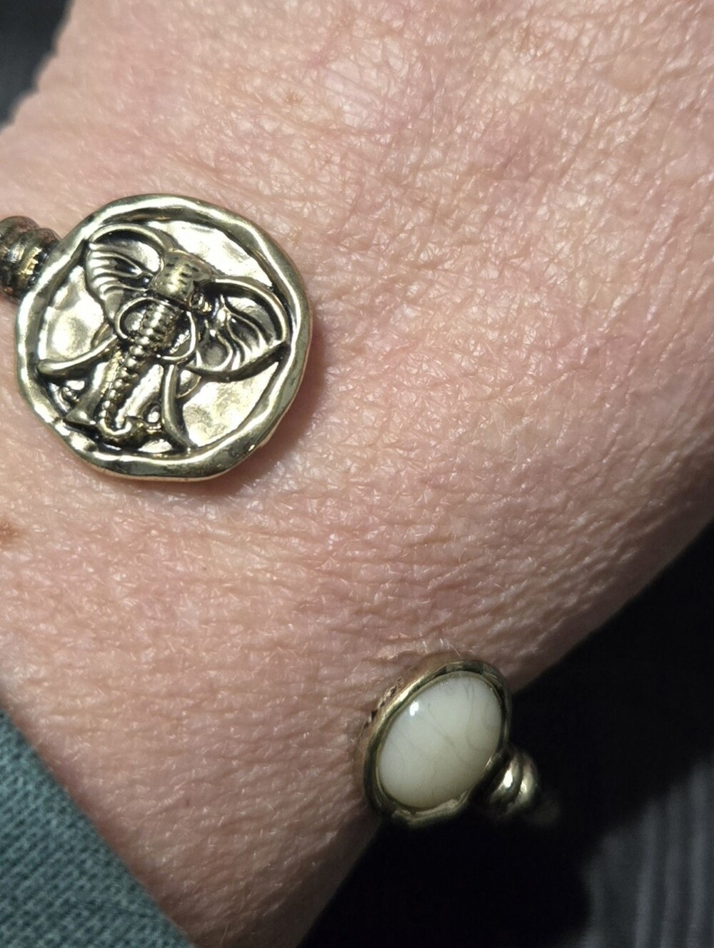 Gold Tone Elephant Cuff Bracelet with Ivory Stone - Women's Jewelry